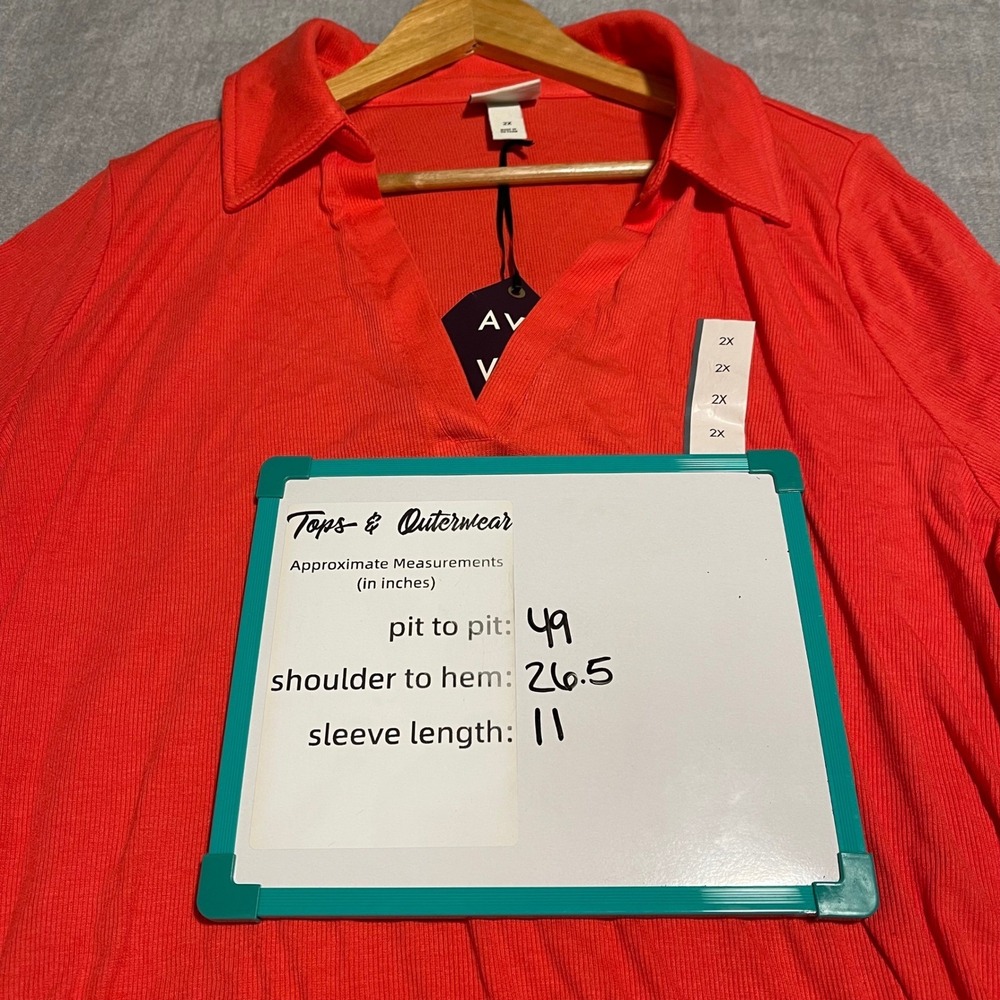 AVA &‎ VIV Women's 2X Coral Ribbed Knit Short Sleeve Collared Top Shirt Casual - Picture 5 of 8